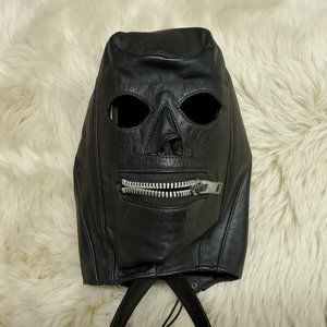 Genuine Leather Hood Mask with Mouth Zipper - lace back - Medium